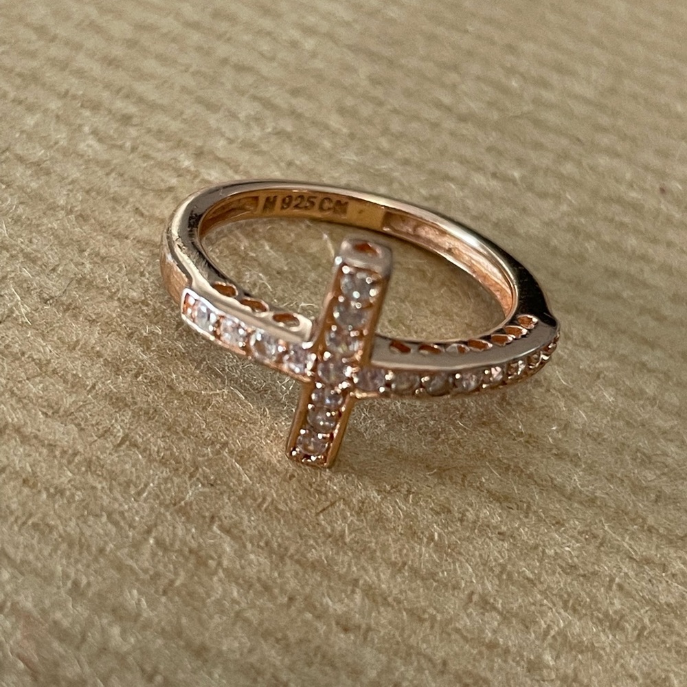 Rose gold colored cuz cross ring